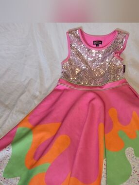 Jo Jo' S Closet Girls' Pink  Party Costume Silver Sequin Bodice Slime Dress